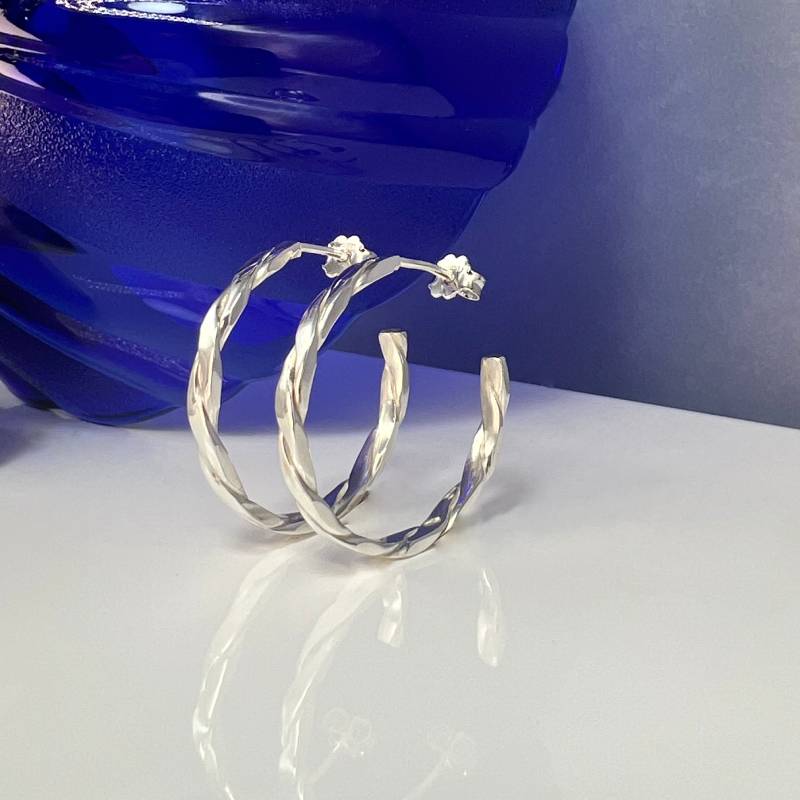 925 Sterling Silver Handcrafted Hoops – Lines Collection